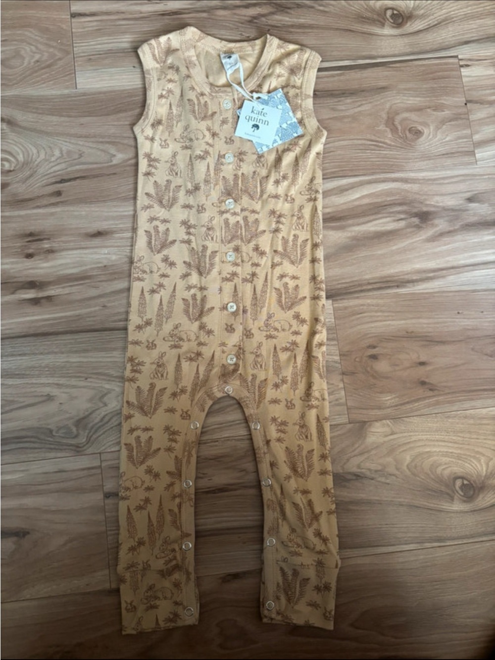 kate quinn Sleeveless One-Piece Romper in Mustard with Nature Print